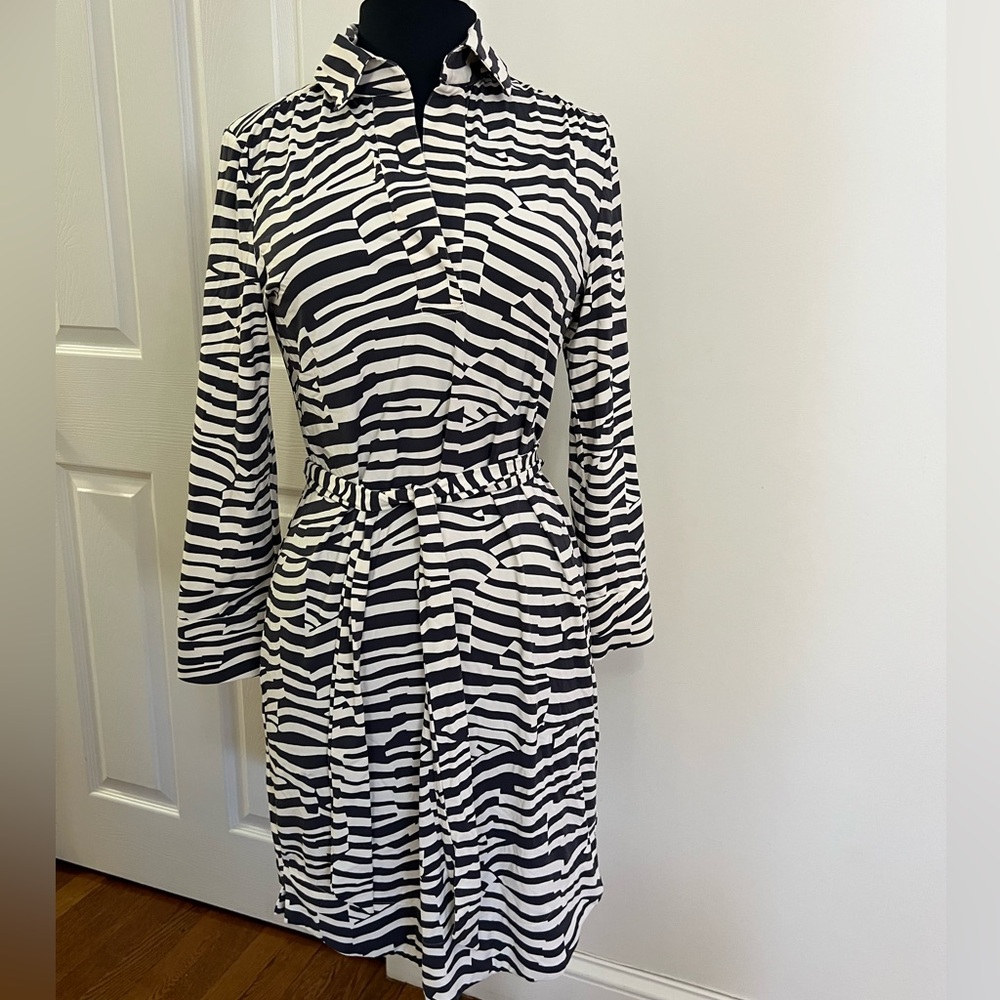 Ellie Kai Navy and Light Cream Striped Shirt Dress